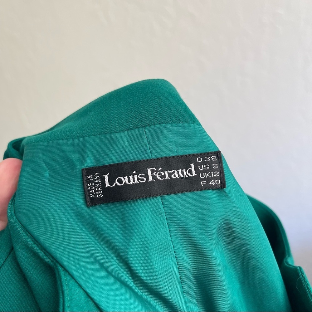 Vintage 90s Louis Feraud Dark Green Virgin Wool Black Midi Dress Womens Size 8 - Picture 7 of 10